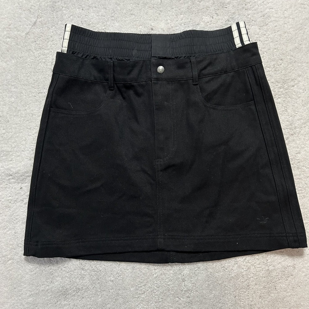 Adidas Womens Size 4 Black Denim Firebird Utility Mini Skirt